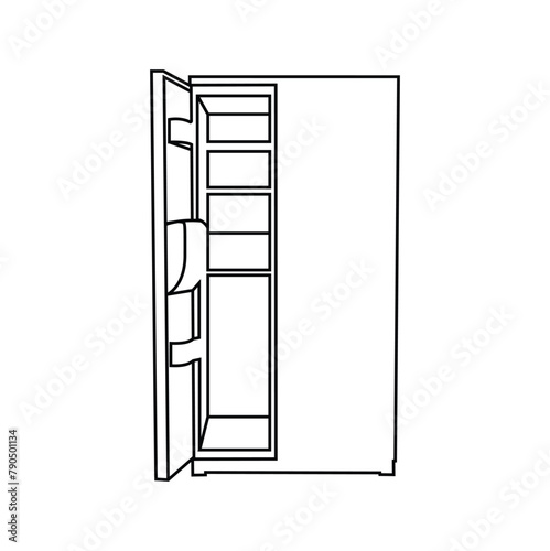 ne single line drawing of luxury two door refrigerator home appliance. New classic grey cooler icebox frig with Illustration style doodle and line art