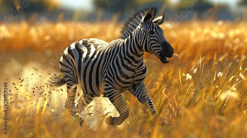 Sprinting zebra, random and photorealistic, across grasslands in natural lighting ,3DCG,high resulution © Dadee