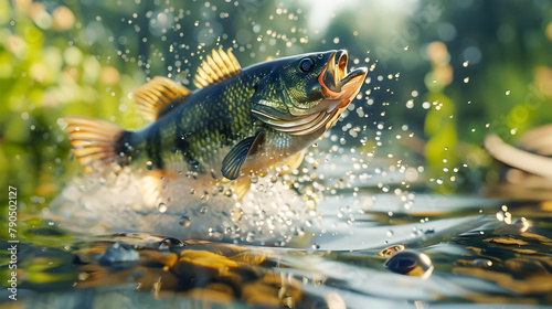 Bass Jumping Out of Water in Photorealistic Style