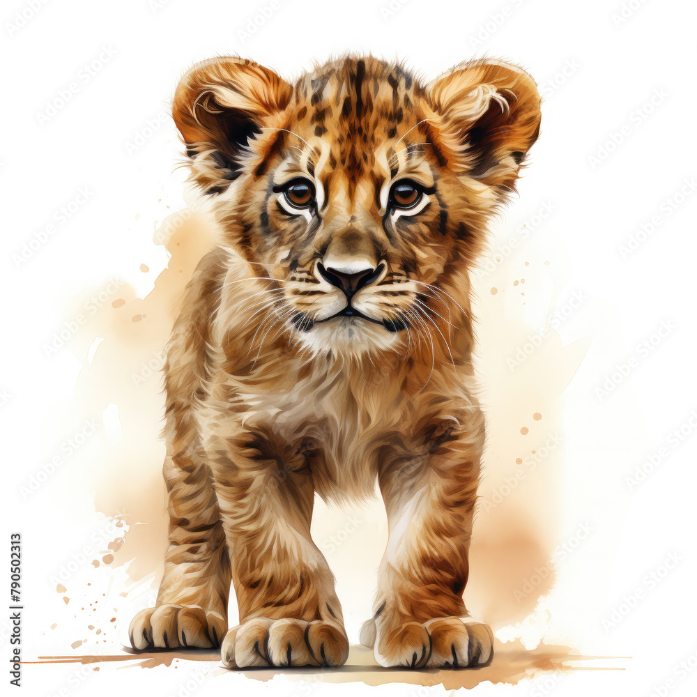 Obraz premium Watercolor Southern African Lion, clipart Illustration, Generative Ai