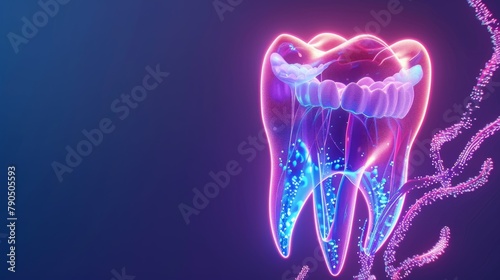 3D illustration of a tooth with roots and nerves