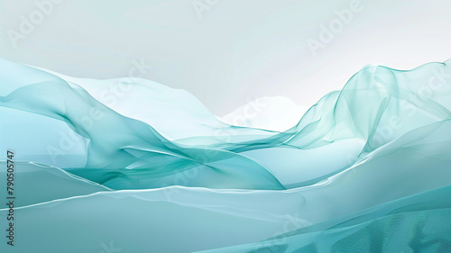 A minimalist abstract design where translucent layers of icy mint and soft sky blue merge, suggesting the refreshing coolness of a gentle breeze on a hot summer day photo
