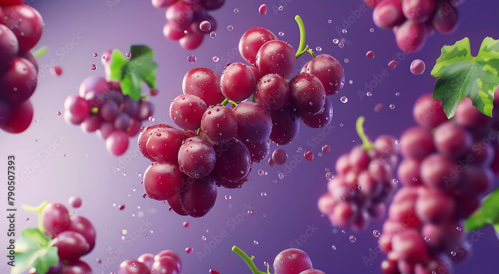 Close-up view of a bunch of grapes on a purple background Close-up view of a bunch of grapes on a purple background
