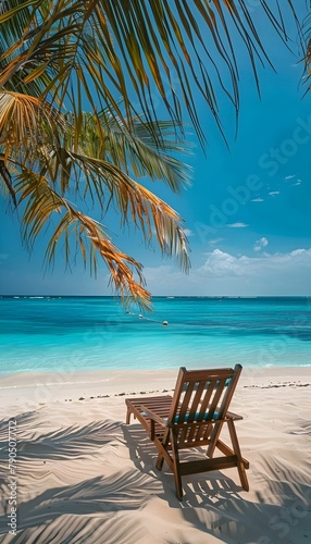 Serene Tropical Beach Oasis with Inviting Lounge Chair for the Ultimate Relaxing Vacation Retreat © T