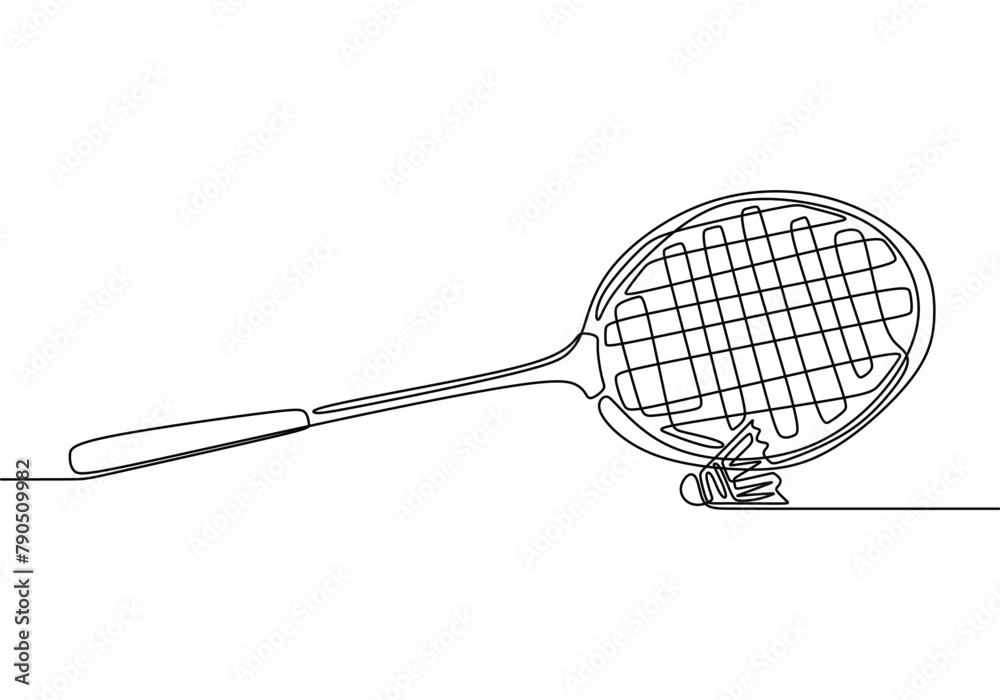 Continuous one Line drawing of badminton racquet with shuttlecock Stock ...