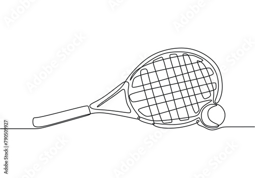 Tennis racket one line art. Continuous line drawing of tennis