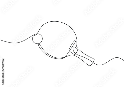 Ping pong racket one line art. Continuous line drawing of table tennis