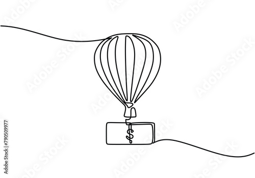Single continuous line drawing of money and air balloon