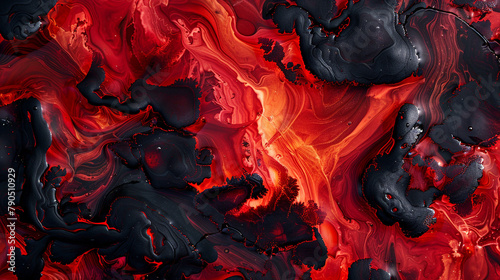 A fluid alcohol ink texture in a fiery combination of crimson and black, resembling molten lava. The abstract background is intense and powerful