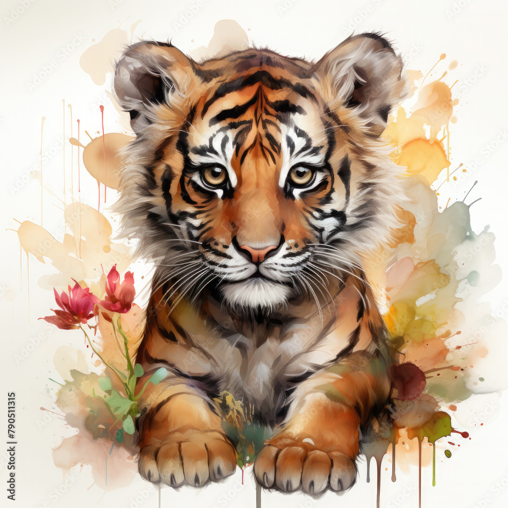 Watercolor Sumatran tiger, clipart Illustration, Generative Ai Watercolor Sumatran tiger, clipart Illustration, Generative Ai