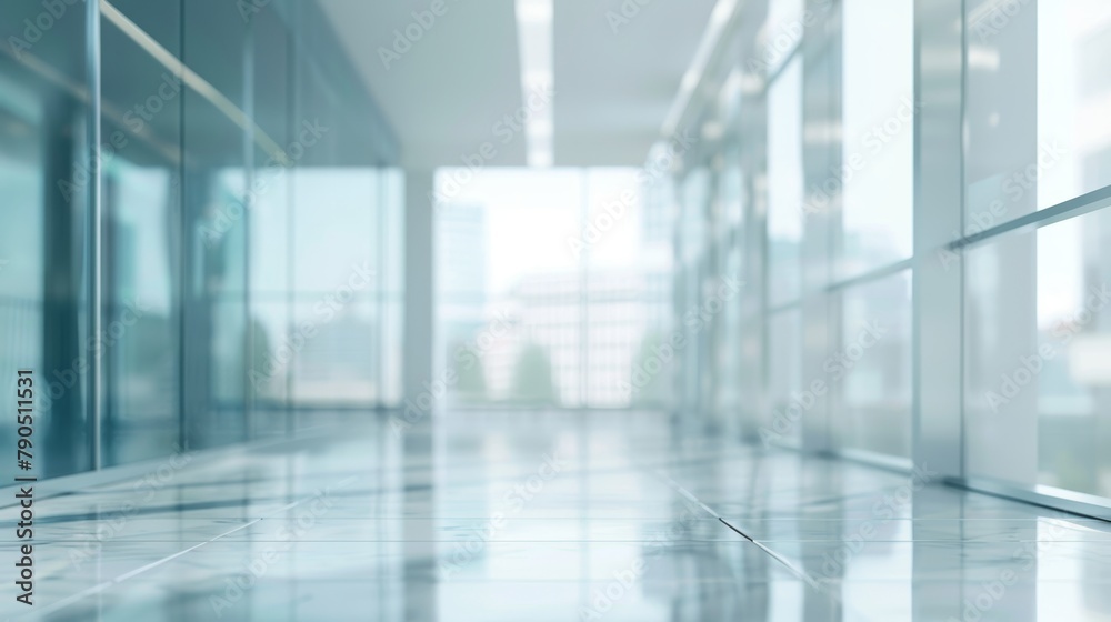 Sun-Filled Modern Office Hallway with Glass Partitions Sun-Filled Modern Office Hallway with Glass Partitions