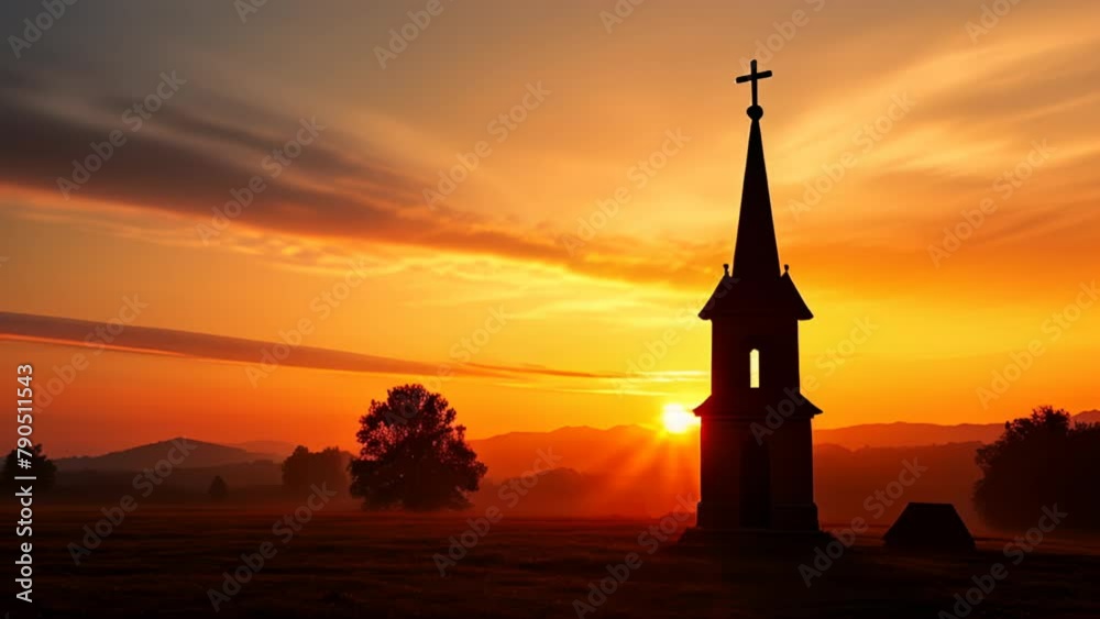 Sunset silhouette of a church steeple Sunset silhouette of a church steeple