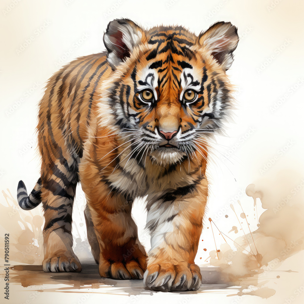 Fototapeta premium Watercolor Sumatran tiger, clipart Illustration, Generative Ai