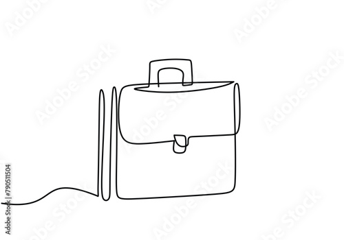 briefcase working bag is drawn by a single line on a white background