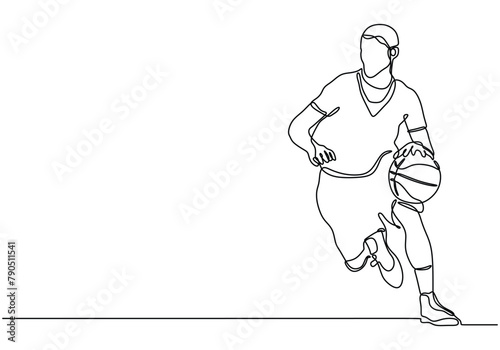 Wallpaper Mural Continuous Line Drawing of Basketball Player dribbling Torontodigital.ca
