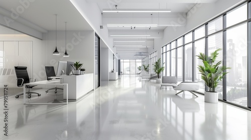 Sleek White Office Corridor with Panoramic City Views © admin_design