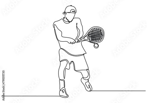 One line drawing art illustration of tennis player.