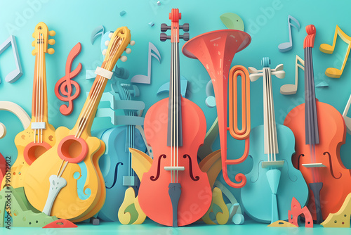 Musical Note. Music Abstract Illustration. International Jazz Day. Paper cut art style.