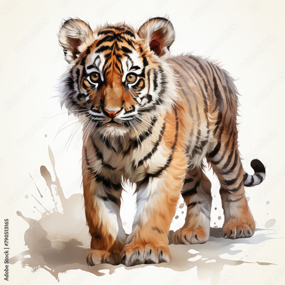 Watercolor Sumatran tiger, clipart Illustration, Generative Ai