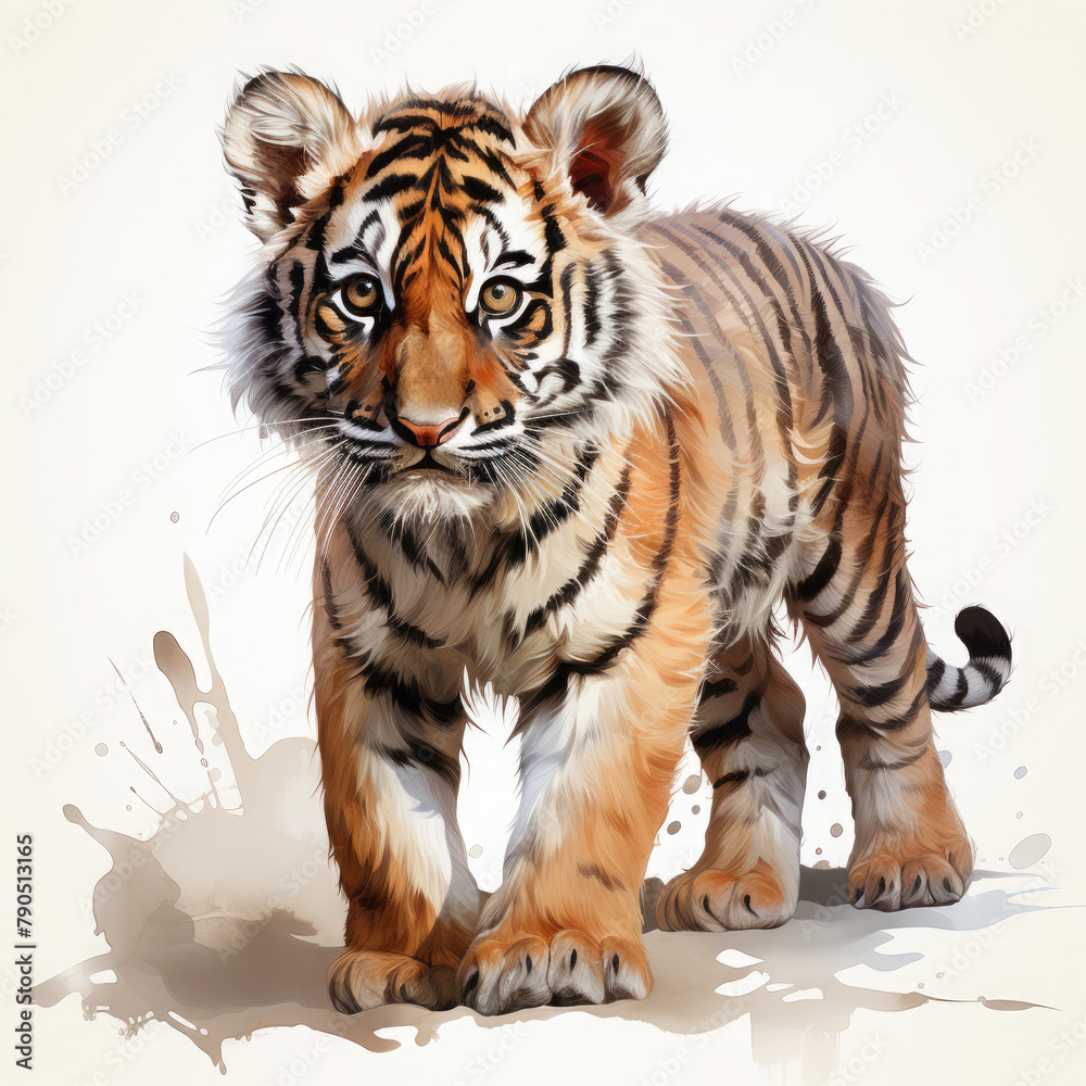 Obraz premium Watercolor Sumatran tiger, clipart Illustration, Generative Ai