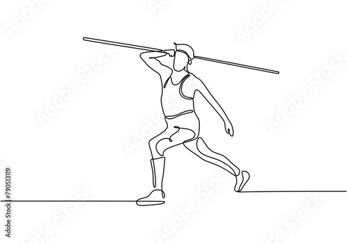 One continuous line drawing of athlete train to throw javelin