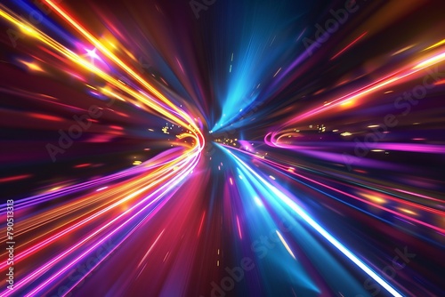 A background with a high-speed colorful light theme. High-speed dynamic dots of light.