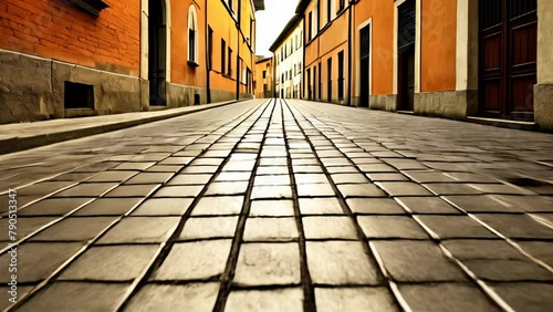 Winding cobblestone street in a quaint European town photo