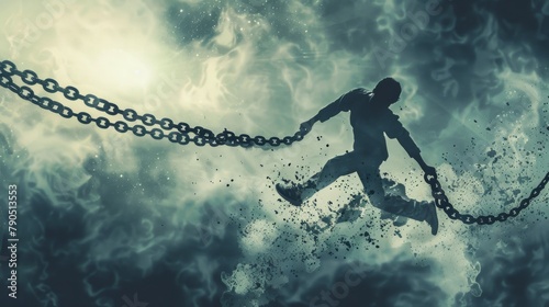 A man breaking free from his chains. photo