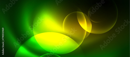 A combination of green and yellow colors create a vibrant background resembling a terrestrial plant. A glowing circle in the middle adds a touch of technology to the artwork