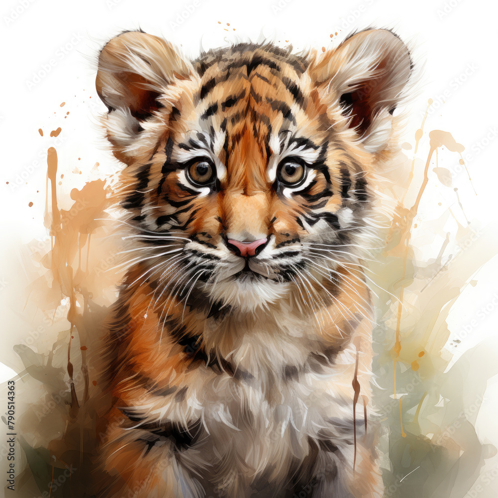 Watercolor Sumatran tiger, clipart Illustration, Generative Ai Watercolor Sumatran tiger, clipart Illustration, Generative Ai