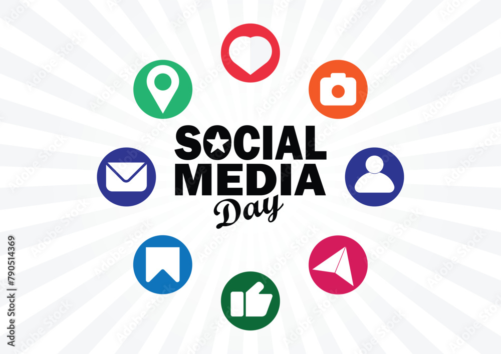 Social Media Day wallpaper with shapes and typography, banner, card, poster, template. Social Media Day, background