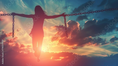 A woman breaking free from her chains photo