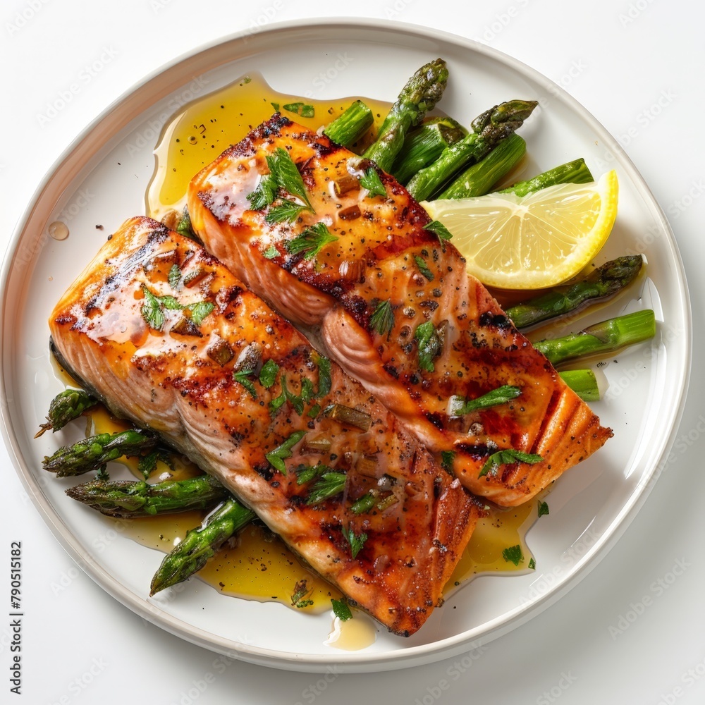Grilled salmon with a honey glaze and asparagus