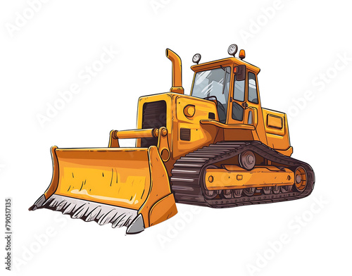 vector illustration of a yellow bulldozer with a large front blade and caterpillar tracks. Generative AI