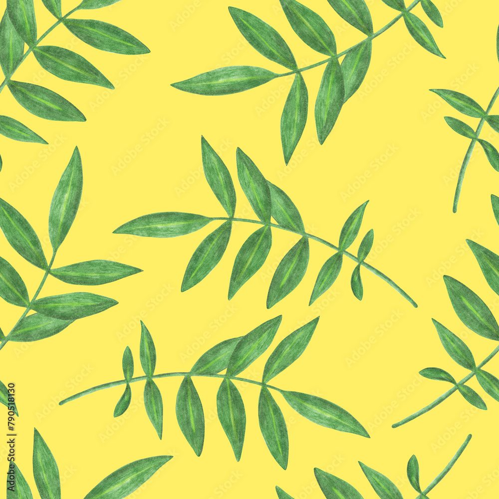 Marigold Flower Leaves Seamless Pattern. Floral Leaf Digital Paper.