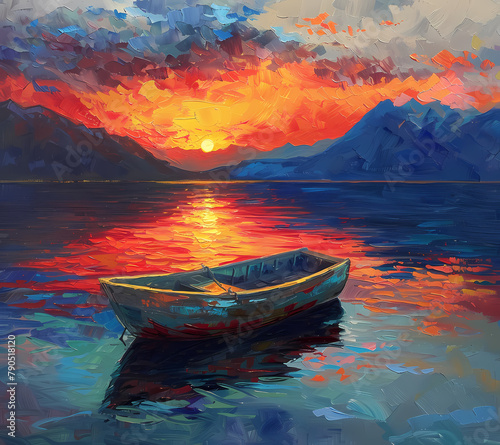 Oil Paint Lonely Boat Tumbler Wrap Generated by AI
