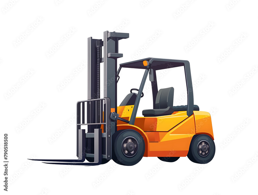 Sleek vector design of an orange forklift with extended forks, ready for warehouse operations. Generative AI