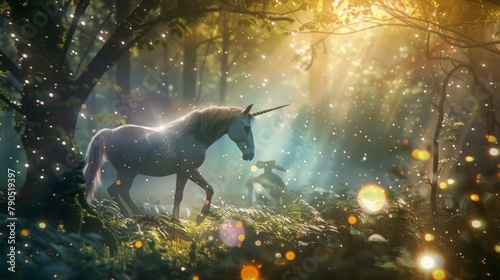 Magical Unicorn in Enchanted Forest Fantasy.