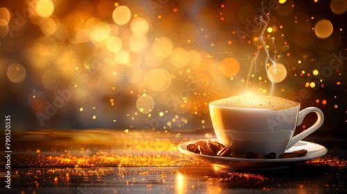 Coffee cup with beautiful golden background