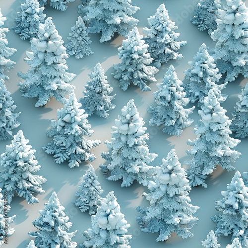 3D pine trees dusted with snow, standing tall in a seamless winter pattern. Seamless Pattern, Fabric Pattern, Tumbler Wrap, Mug Wrap.