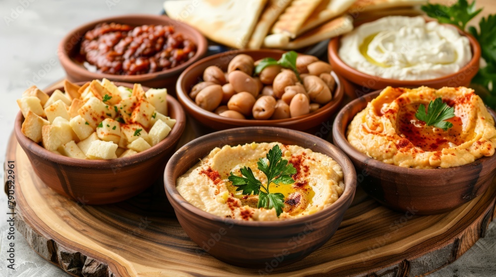 Middle Eastern hummus platter with pita bread