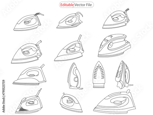 electric home appliance. Electricity household gadget template concept. continuous single drawn one line iron hand-drawn picture silhouette. Line art. doodle. clothing iron line art. 

 photo