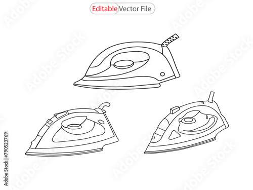 clothing iron line art. One continuous line drawing of cloth ironing electric home appliance. Electricity household gadget template concept. Trendy single line draw design vector graphic illustration
