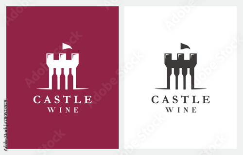 Wine Castle with a Bottle logo design vector illustration