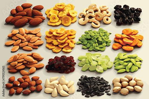 Dried fruit collection on a white background photo