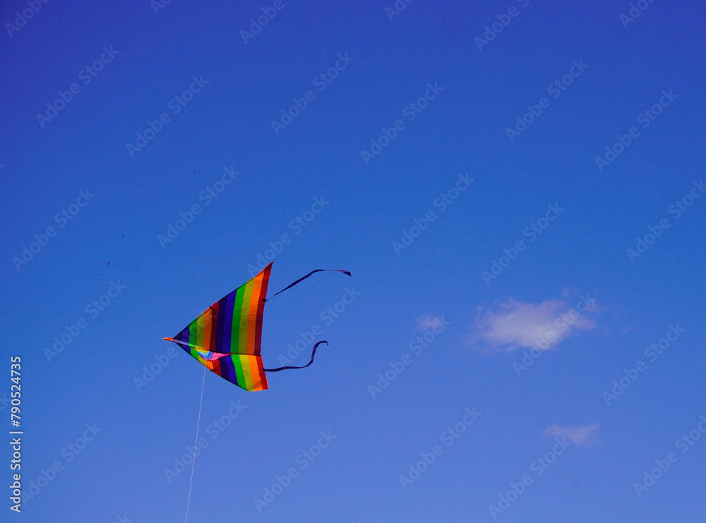 A kite flies in the blue sky A kite flies in the blue sky