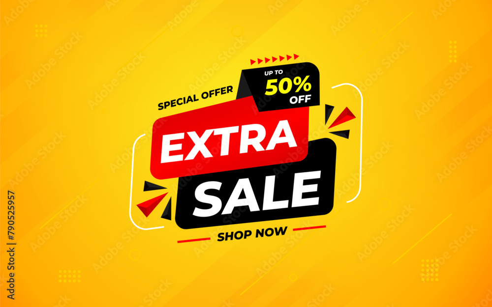 Obraz premium Extra Sale banner for web or social media. sale banner promotion template with discount tag. limited time offer, Get extra discount. Commercial poster, sale background vector illustration