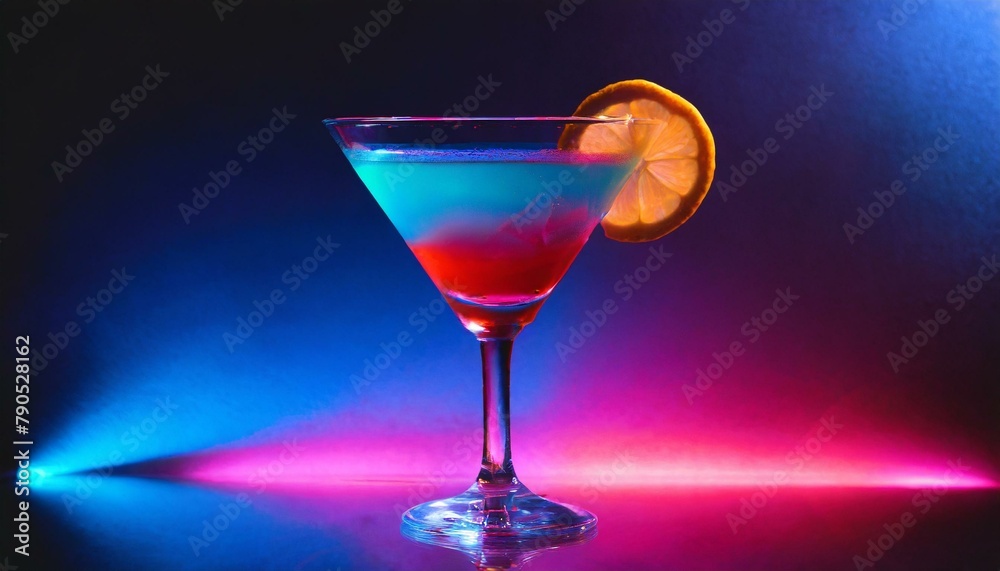 Glass of cocktail in hypnotic neon light. Colorful rave party drink. Generative AI Glass of cocktail in hypnotic neon light. Colorful rave party drink. Generative AI