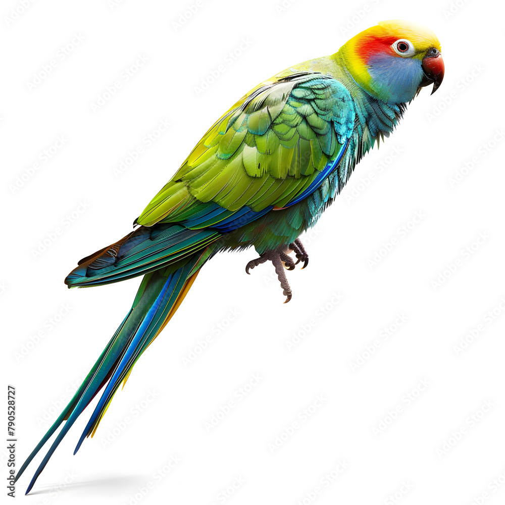 Fullbody Transparent image, of a Parakeet with vivid colors, and striking Features Ai generative 