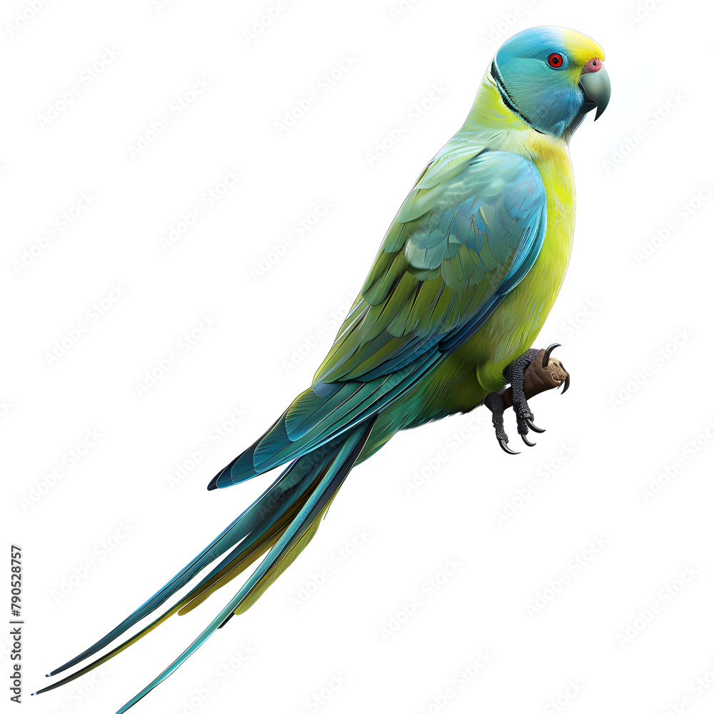 Obraz premium Fullbody Transparent image, of a Parakeet with vivid colors, and striking Features Ai generative 